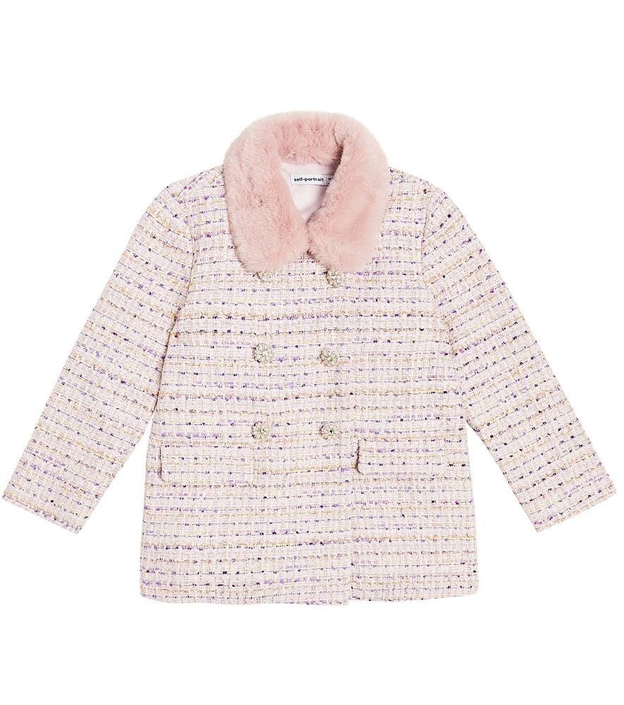Self-Portrait Kids Faux fur-trimmed bouclé coat