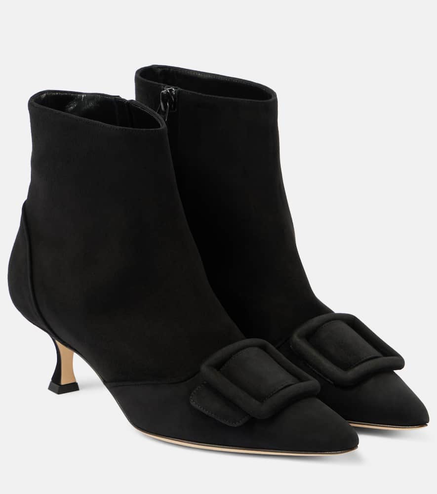 Manolo Blahnik Black Baylow 50 Suede Ankle Boots In Black