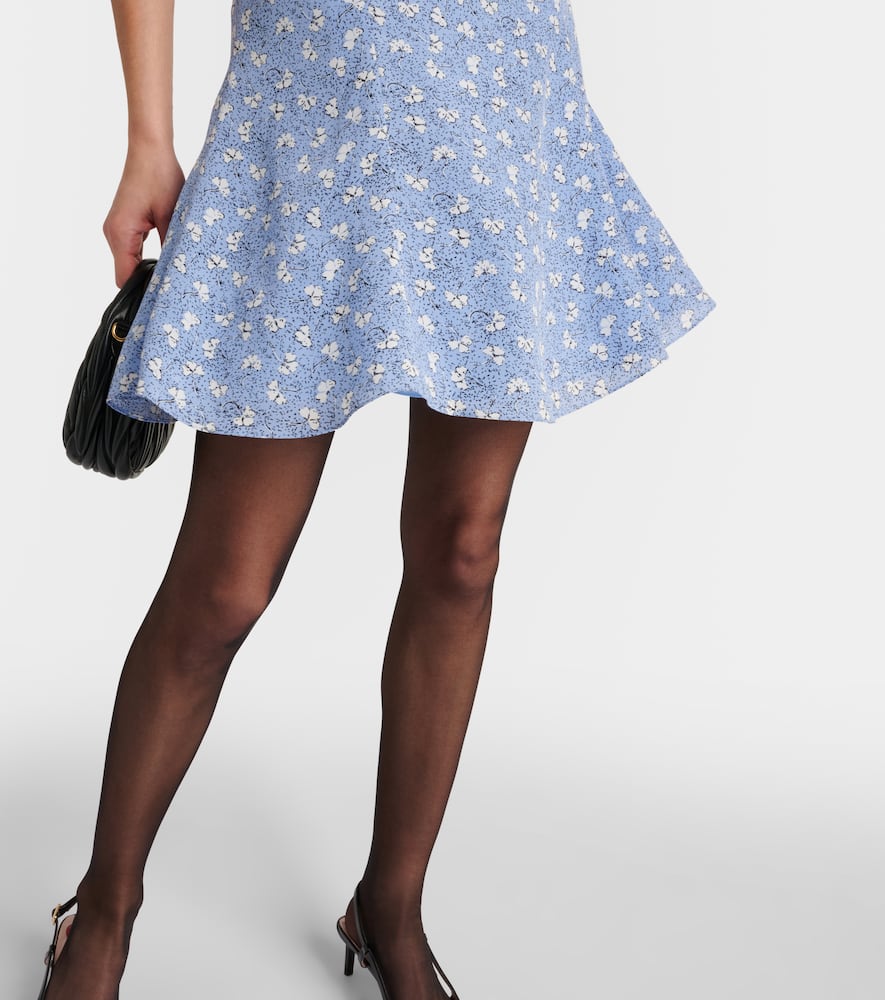 Alessandra Rich Bow-detailed Floral-print Silk-crepe Mini Dress In Blue