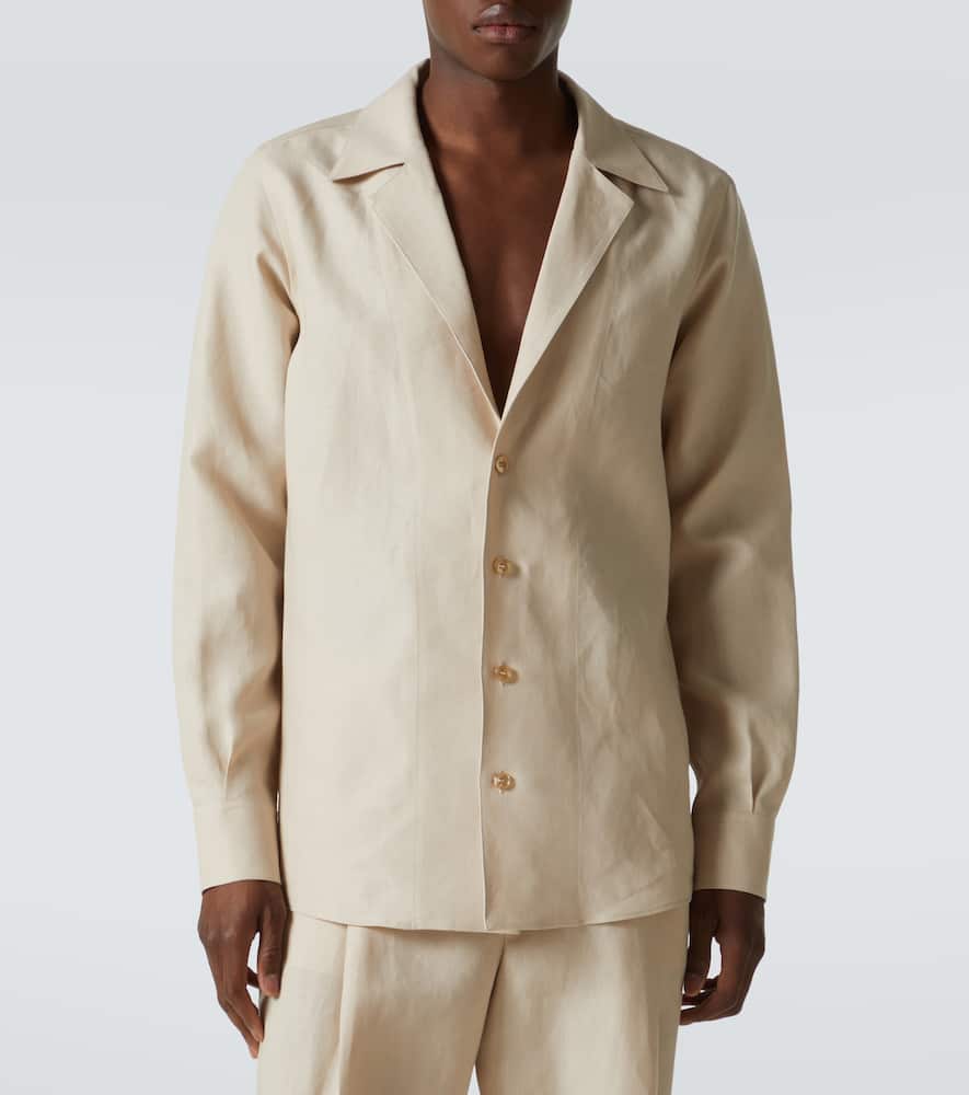 Dolce & Gabbana Long Sleeve Linen Shirt In Neutral