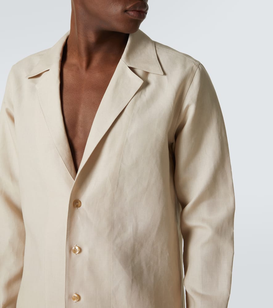 Dolce & Gabbana Long Sleeve Linen Shirt In Neutral