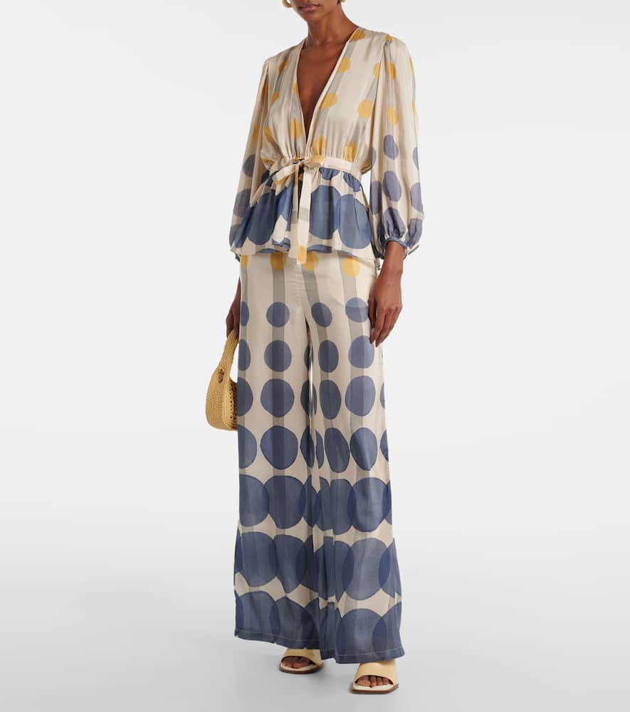 Adriana Degreas Polka-dot Wide-leg Pants In Beige