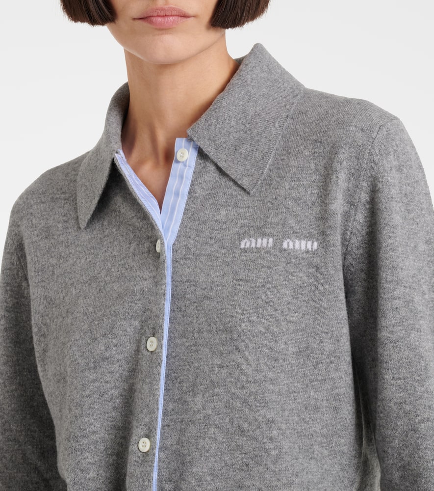 Miu Miu Logo Cashmere Cardigan In Grey
