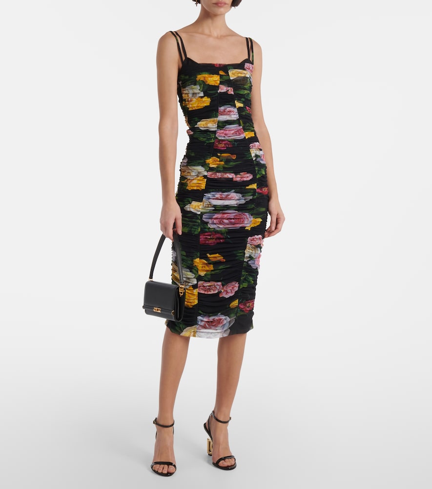 Dolce & Gabbana Floral ruched tulle midi dress