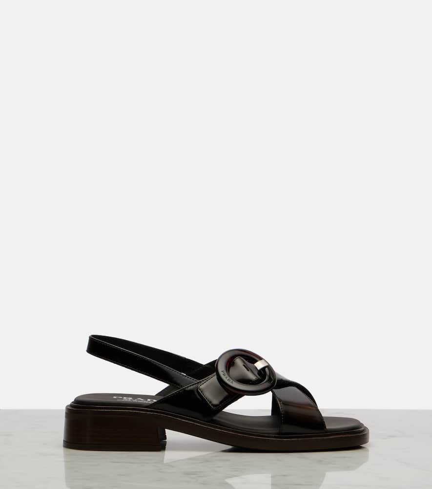 Prada Women's Brushed Leather Sandals With A Burnt Color Buckle