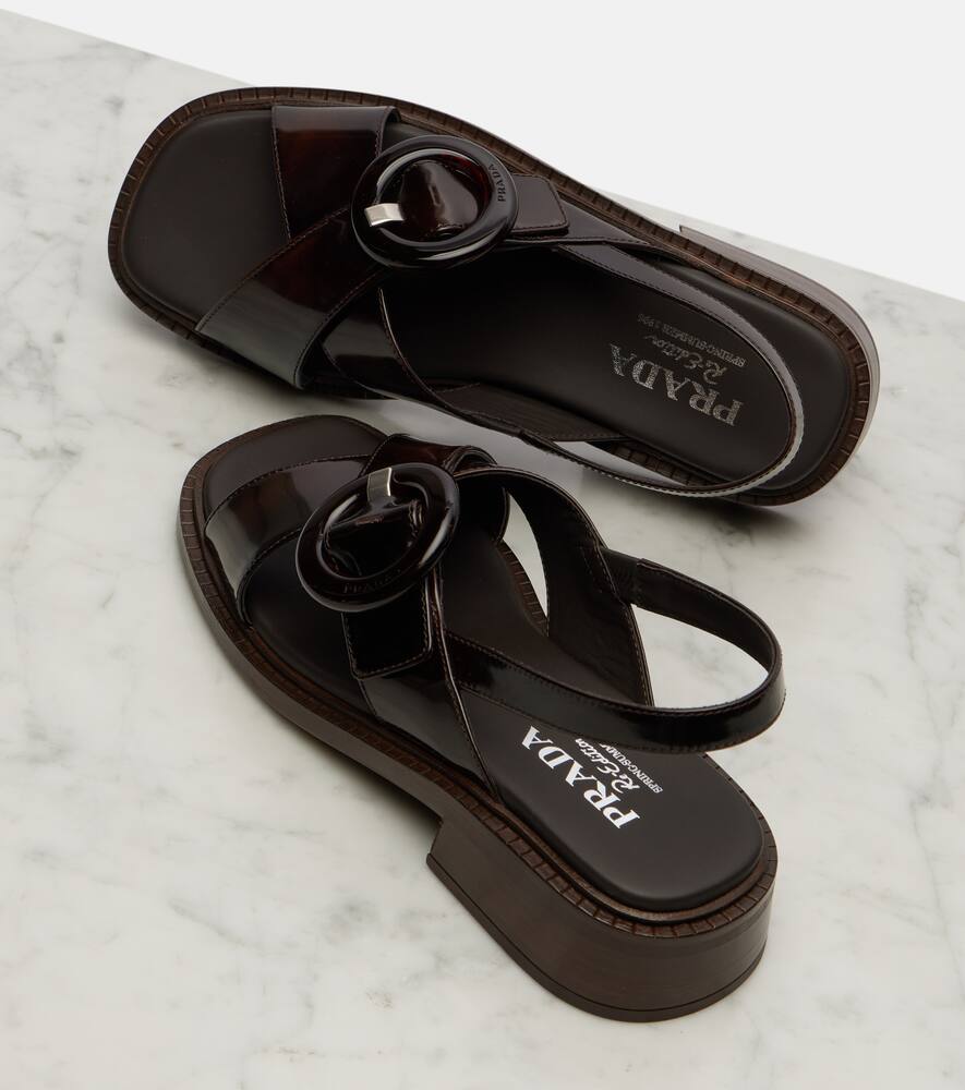 Prada Women's Brushed Leather Sandals With A Burnt Color Buckle