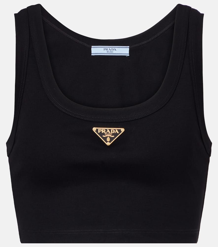 Prada Triangle Logo Ribbed Jersey Crop Top