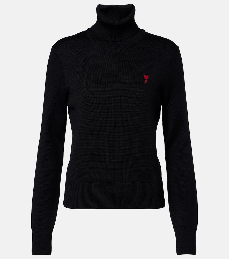 Ami Alexandre Mattiussi Ami De Caur Wool Turtleneck Sweater In Black