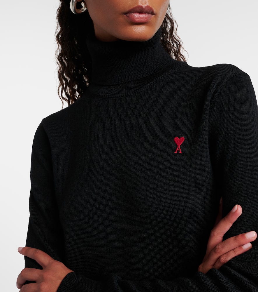 Ami Alexandre Mattiussi Ami De Caur Wool Turtleneck Sweater In Black