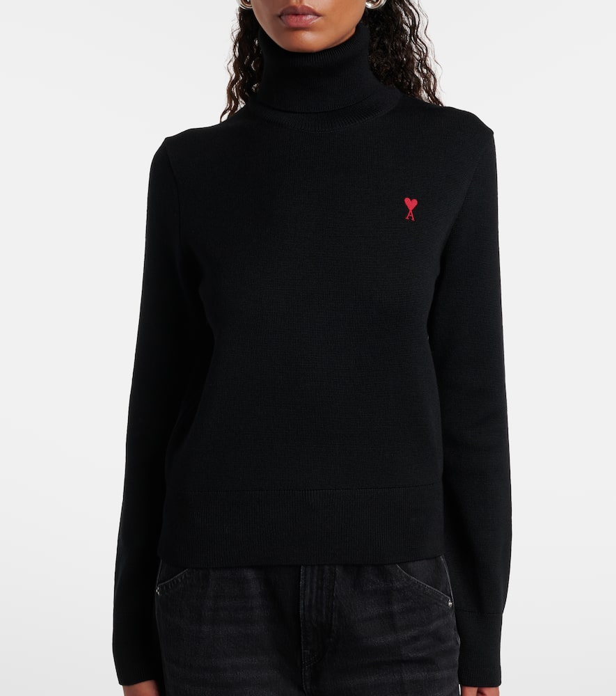 Ami Alexandre Mattiussi Ami De Caur Wool Turtleneck Sweater In Black