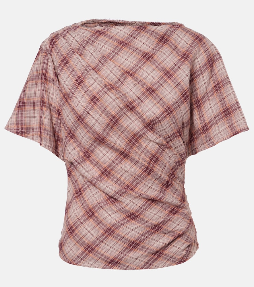 Isabel Marant Étoile Neyala Plaid Short Sleeve Cotton Top In Multi