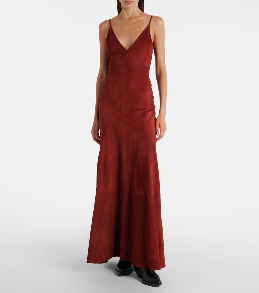 Gabriela Hearst Brigita Suede Maxi Dress In Red
