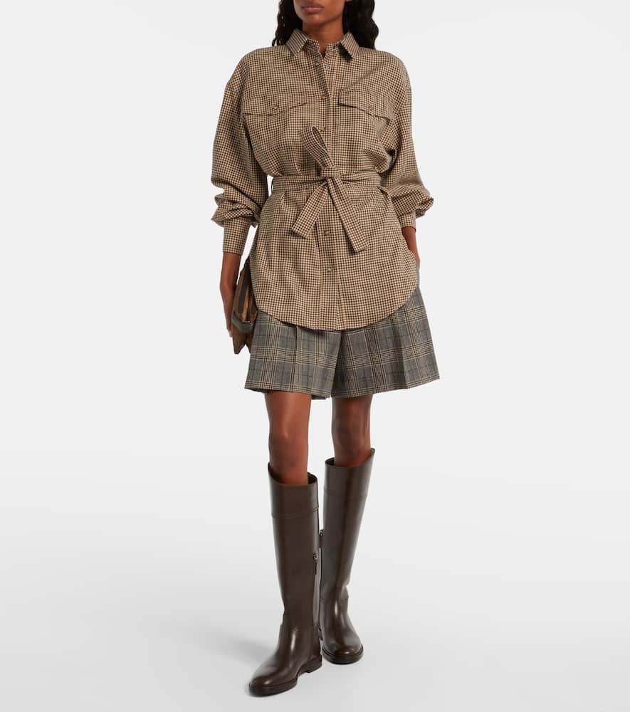 Brunello Cucinelli Checked Virgin Wool Overshirt In Brown