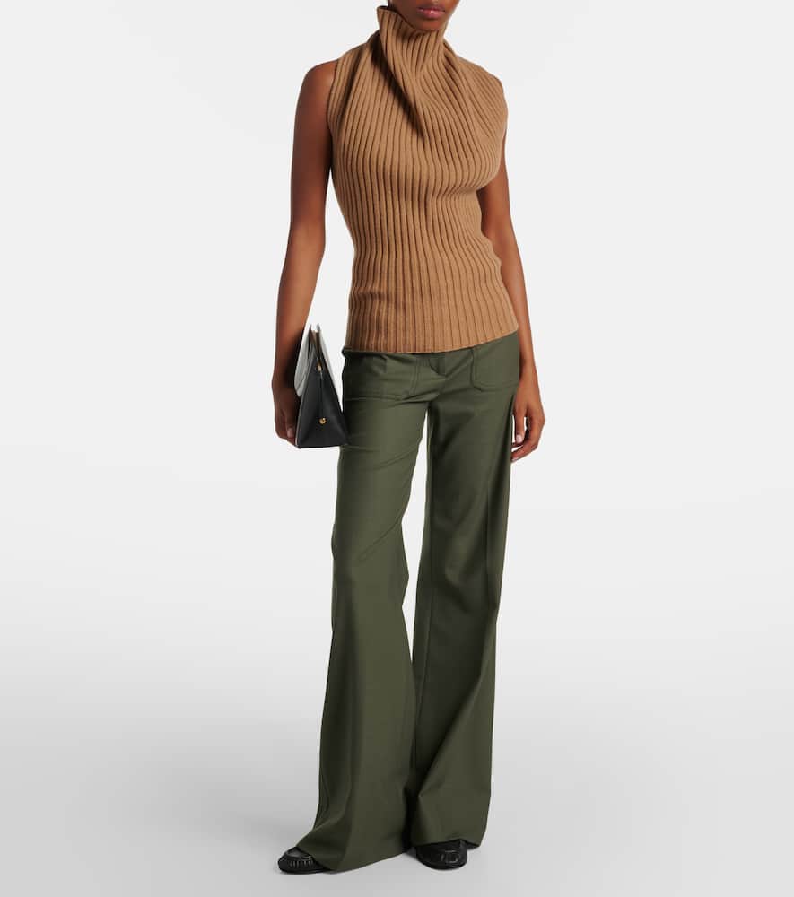 Victoria Beckham Draped Ribbed-knit Wool-blend Top In Brown