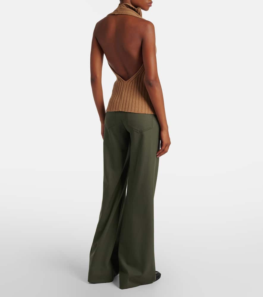 Victoria Beckham Draped Ribbed-knit Wool-blend Top In Brown