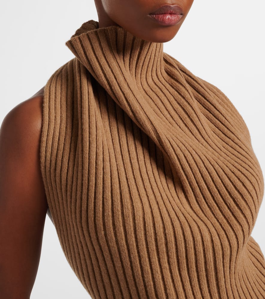 Victoria Beckham Draped Ribbed-knit Wool-blend Top In Brown