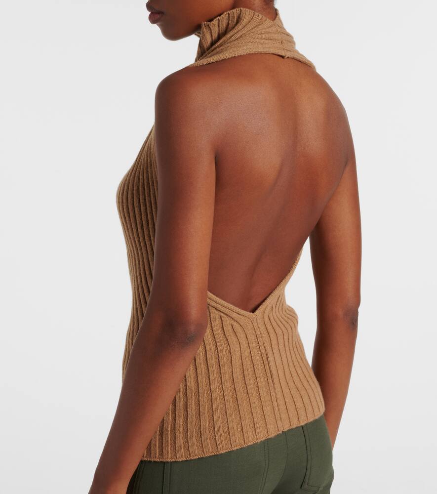 Victoria Beckham Draped Ribbed-knit Wool-blend Top In Brown