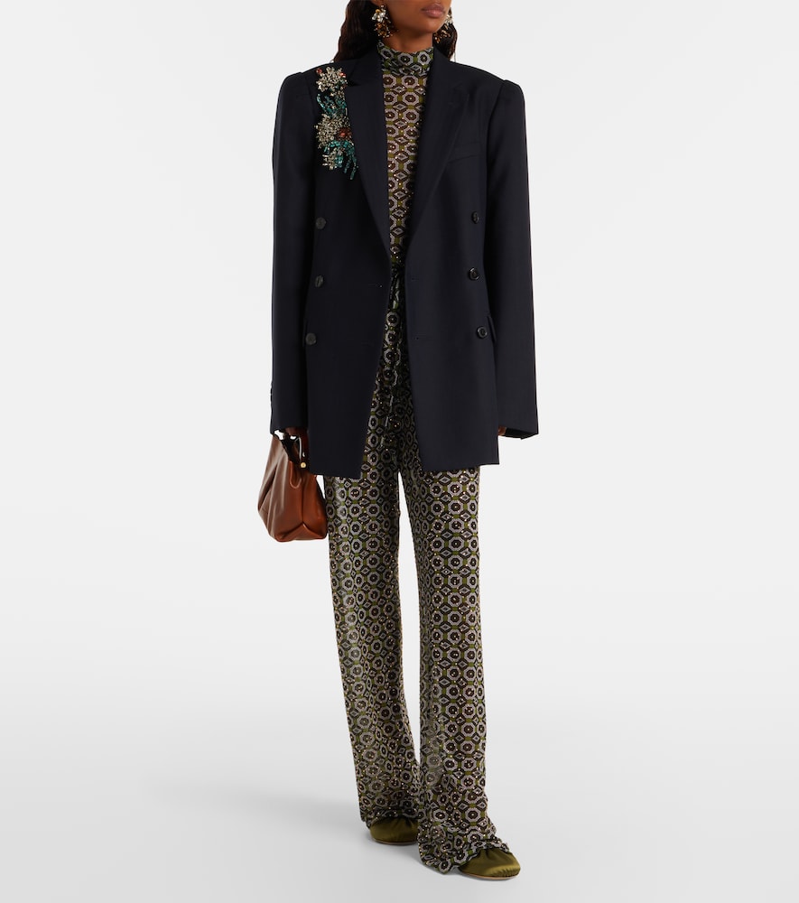  Dries Van Noten Dries Van Noten Embellished Printed Sheer Jersey Pants 