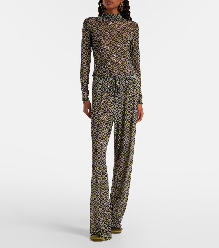  Dries Van Noten Dries Van Noten Embellished Printed Sheer Jersey Pants 