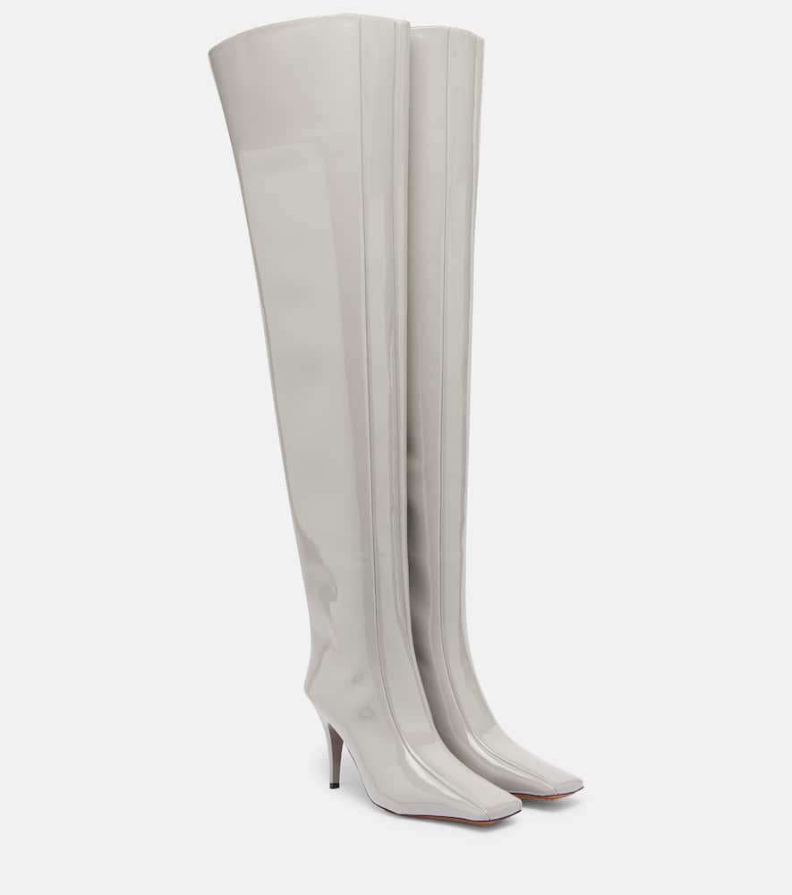 Stella Mccartney Square-toe Patent Thigh-high Stiletto Boots In Gray