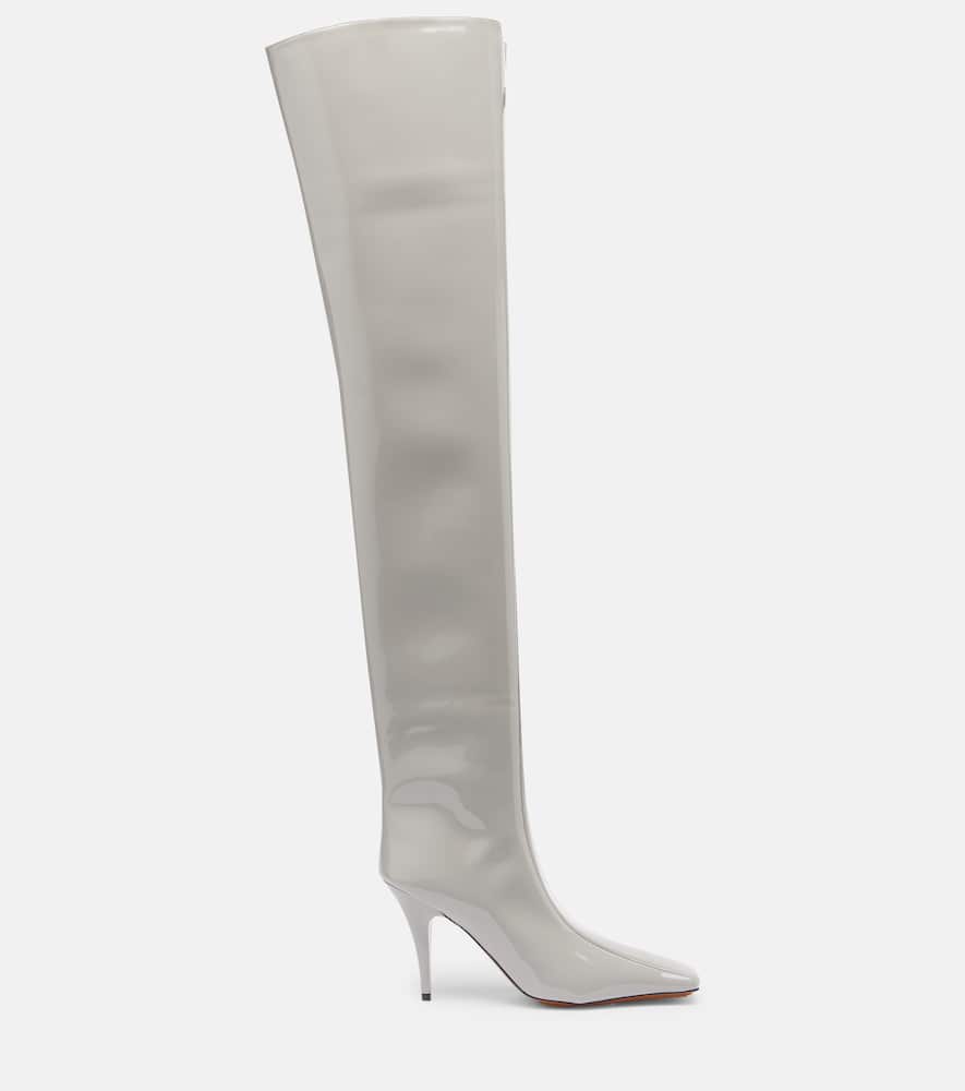 Stella Mccartney Square-toe Patent Thigh-high Stiletto Boots In Gray