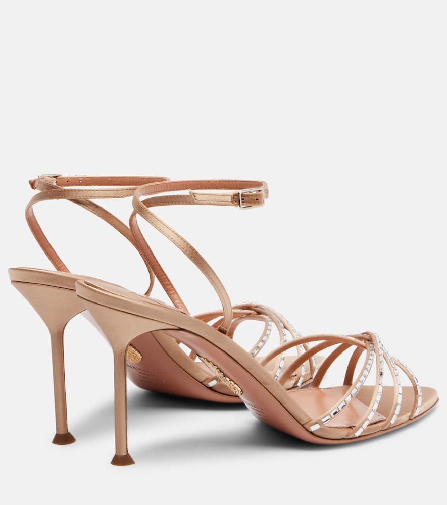 Aquazzura Tell Me 85 Embellished Satin Sandals In Nude