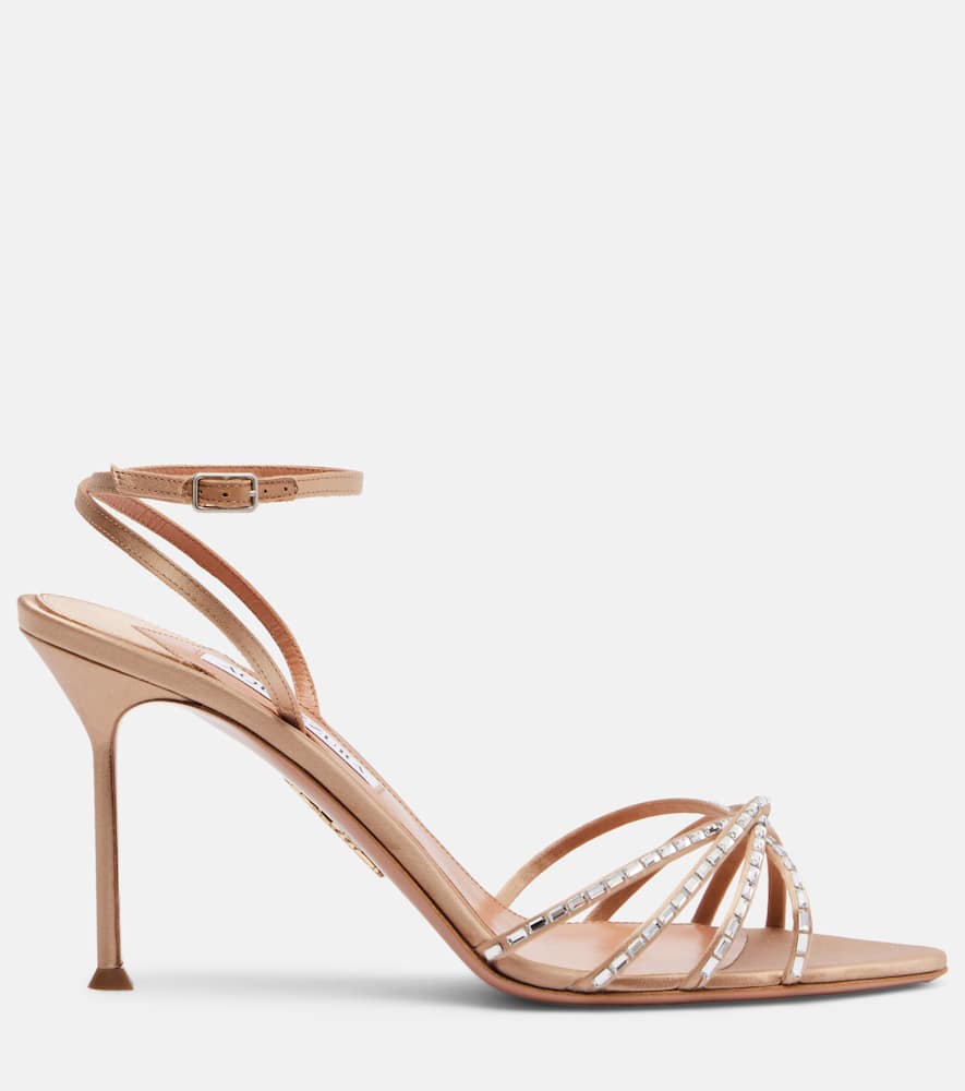 Aquazzura Tell Me 85 Embellished Satin Sandals In Nude
