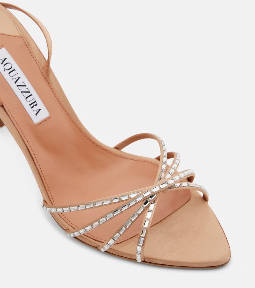 Aquazzura Tell Me 85 Embellished Satin Sandals In Nude