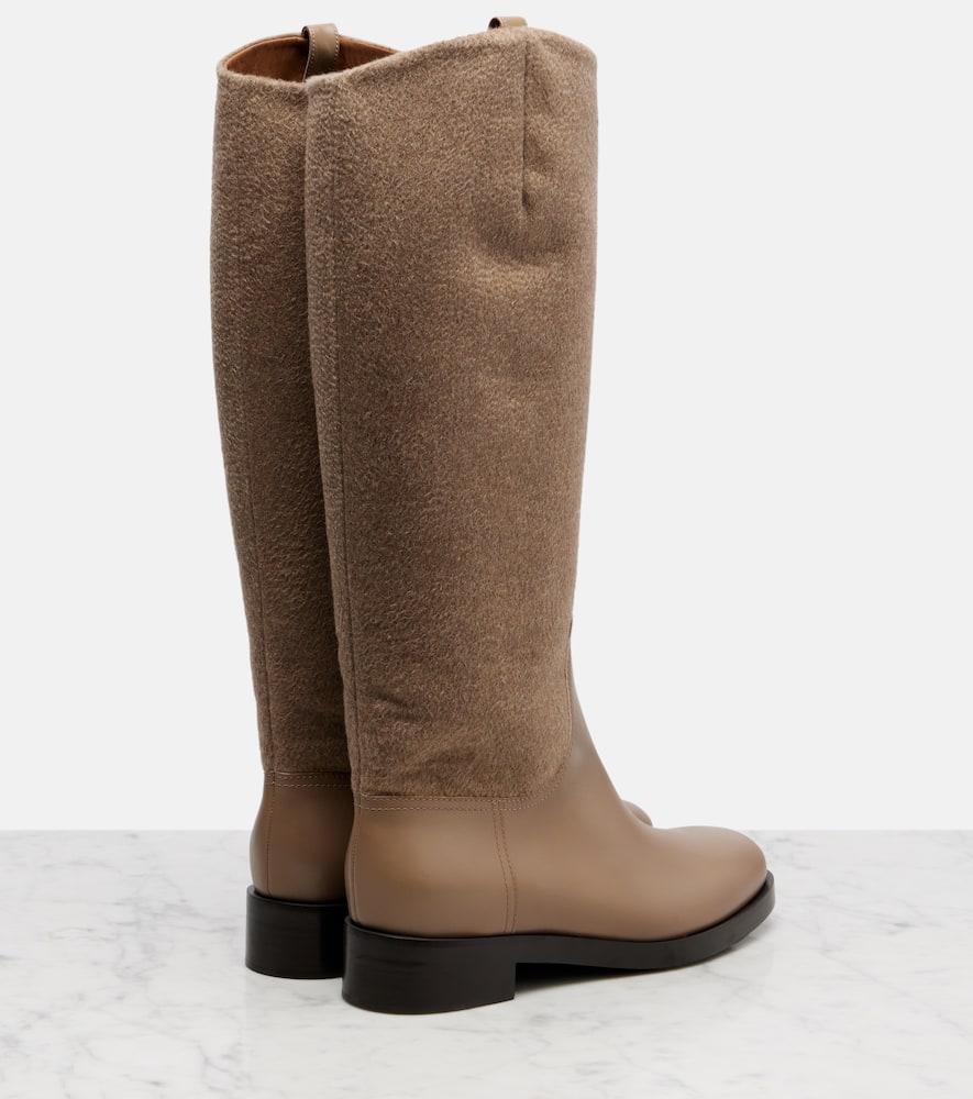 Max Mara Cashmere And Leather Knee-high Boots In Orange