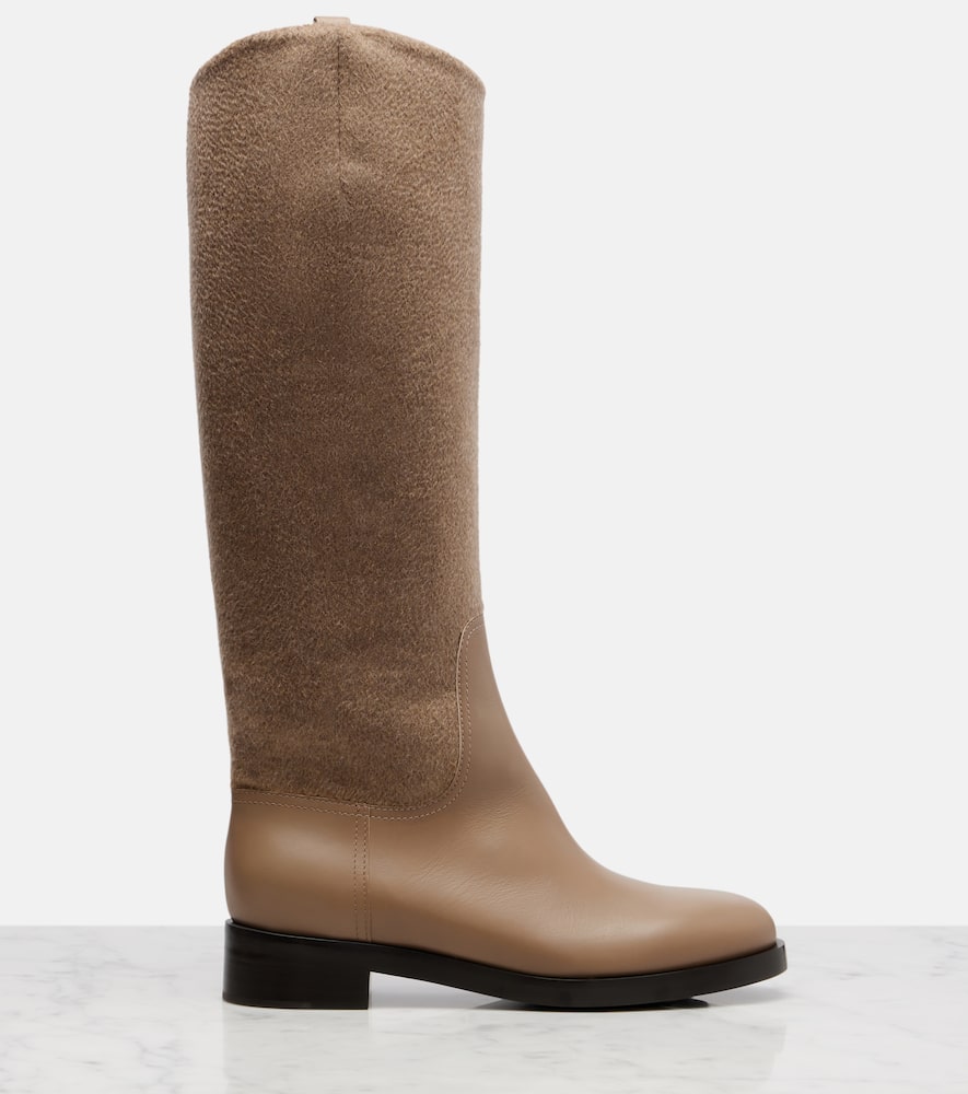 Max Mara Cashmere And Leather Knee-high Boots In Orange