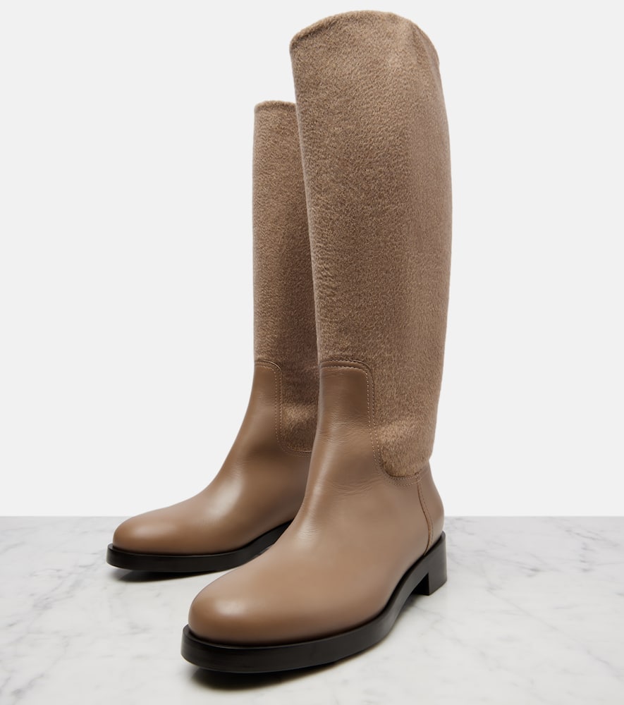 Max Mara Cashmere And Leather Knee-high Boots In Orange