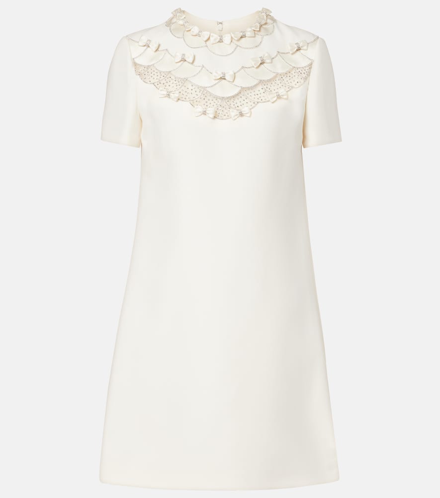 Valentino Crepe Couture Bow-detail Embellished Minidress In White