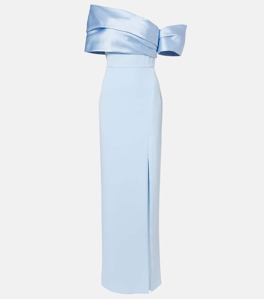 Solace London Alexis Asymmetric Off-shoulder Gown In Blue