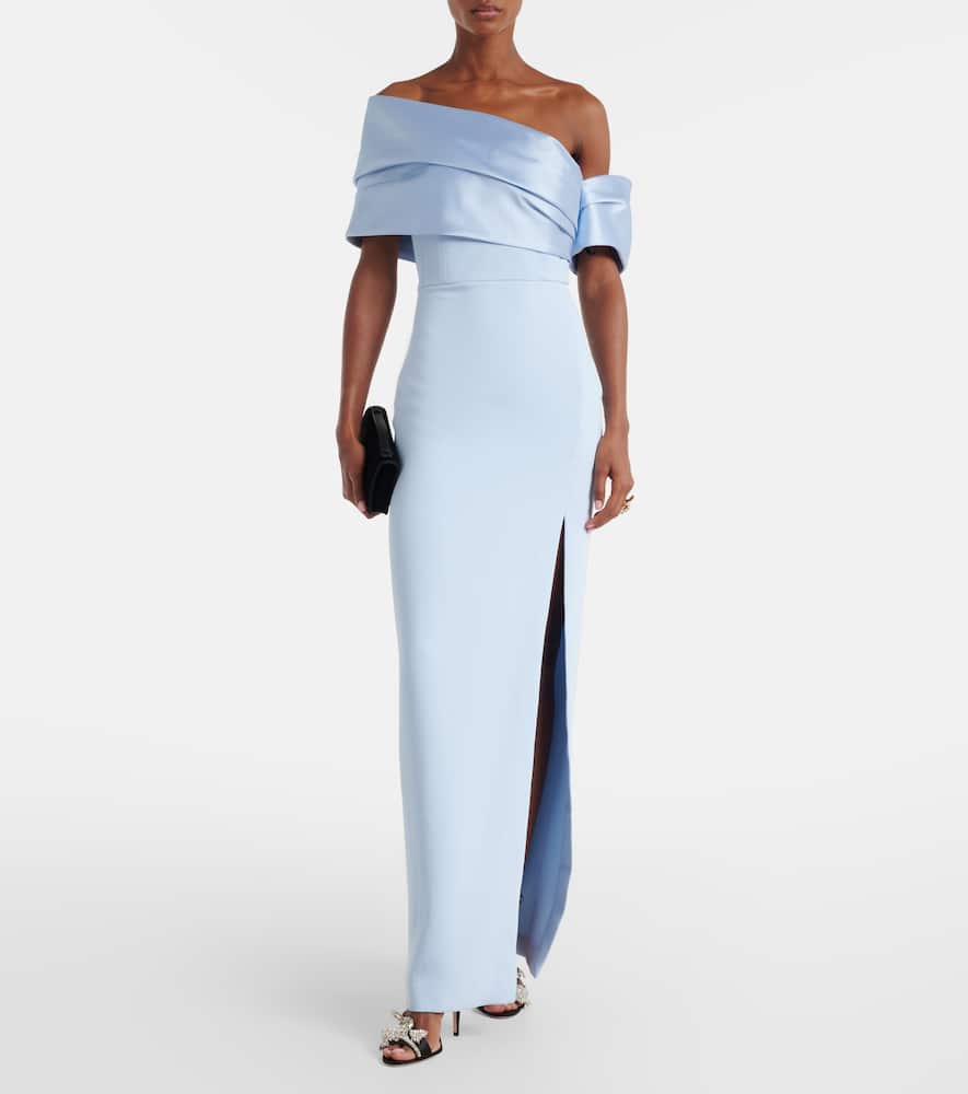 Solace London Alexis Asymmetric Off-shoulder Gown In Blue