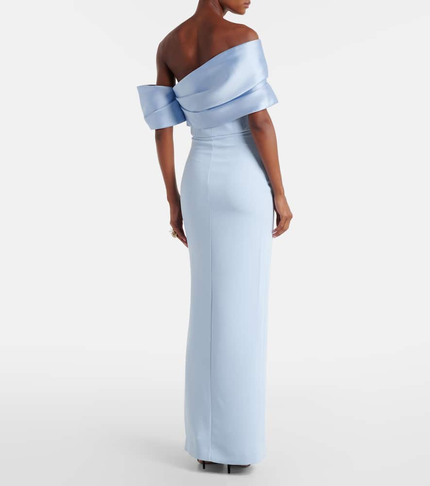 Solace London Alexis Asymmetric Off-shoulder Gown In Blue