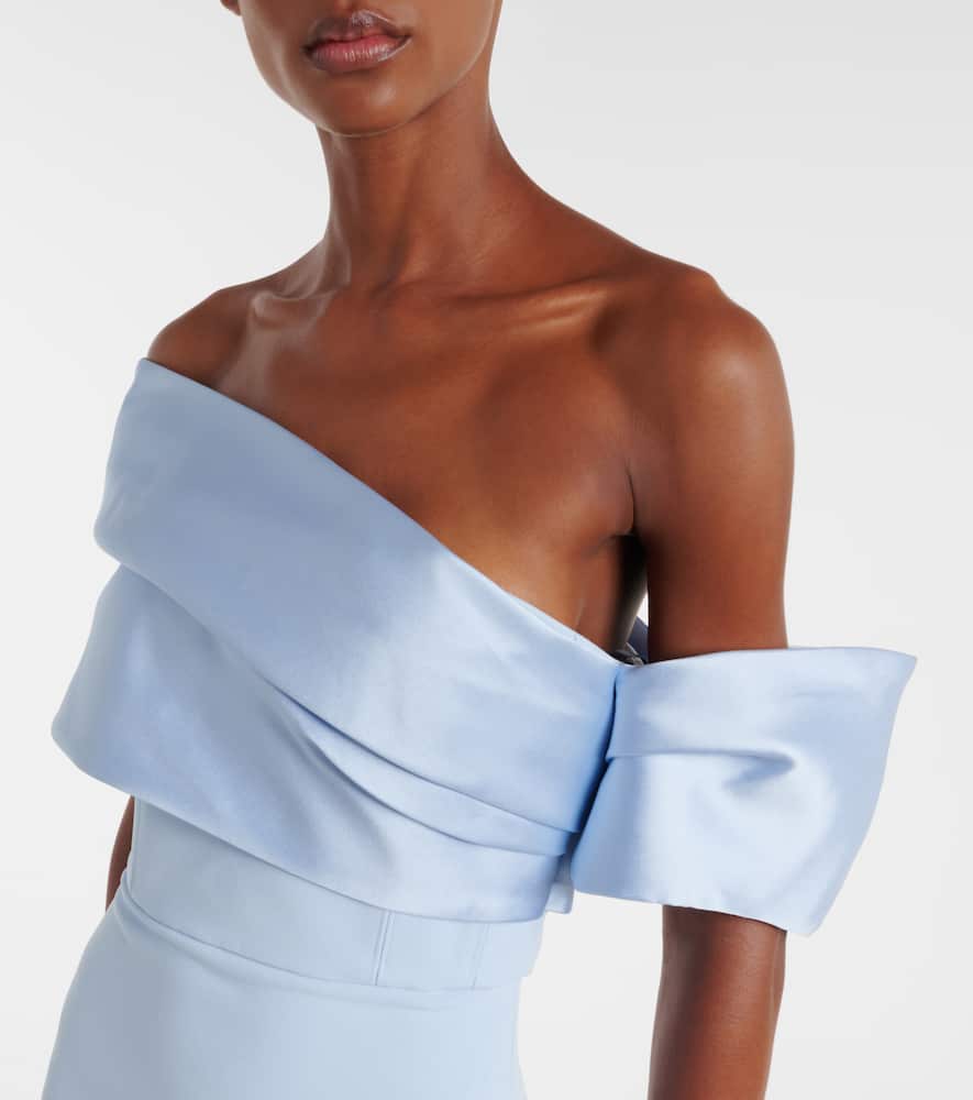 Solace London Alexis Asymmetric Off-shoulder Gown In Blue