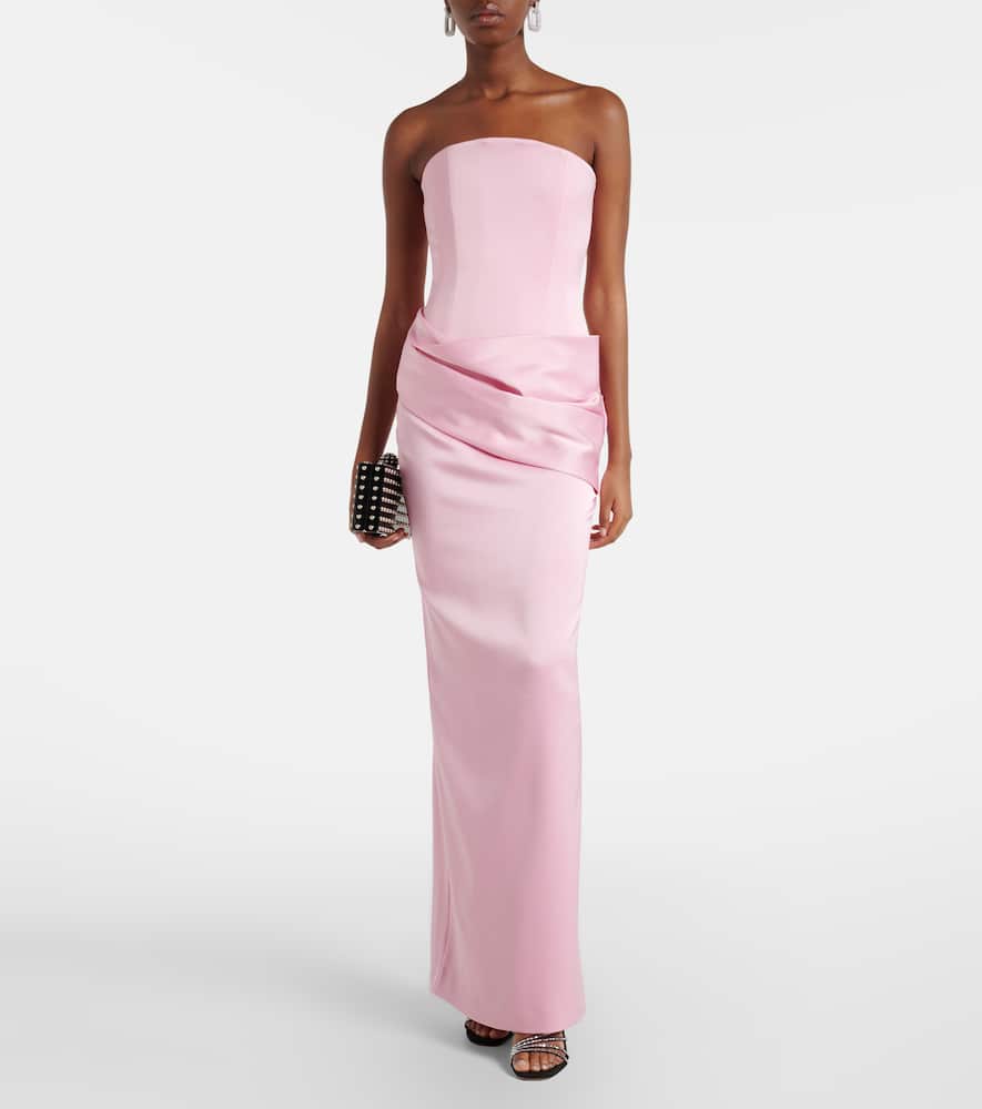 Alex Perry Draped Satin Crêpe Bustier Gown In Pink