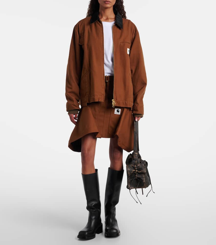 Sacai X Carhatt Cotton Canvas Puffer Jacket In Burgundy