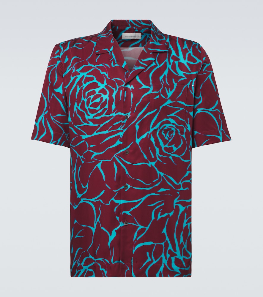 Dries Van Noten Men's Burgundy Printed Bowling Shirt UK Size 17 - Mytheresa