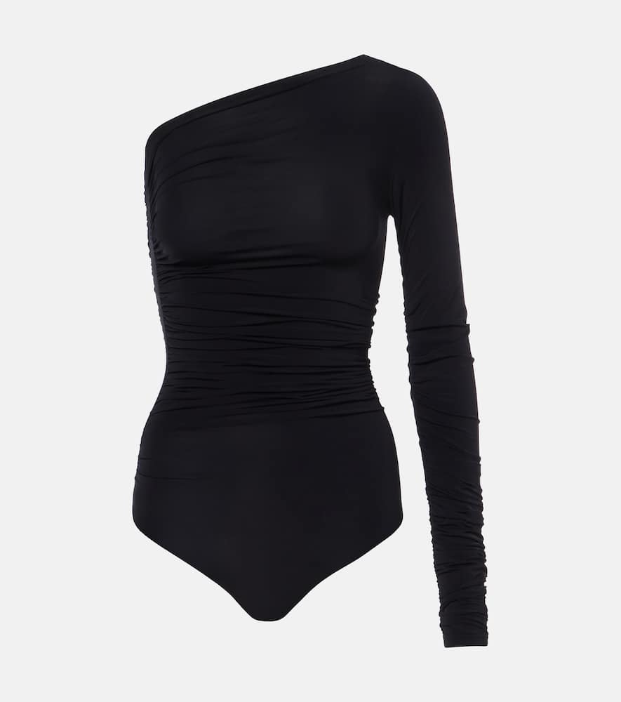 Wolford Draped Semi-sheer Bodysuit In Black