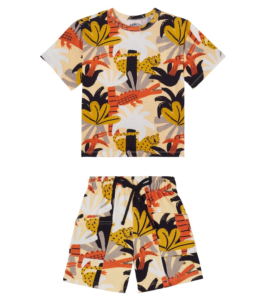 Fabula Kids' Fábula Printed Cotton T-shirt And Shorts Set In Brown