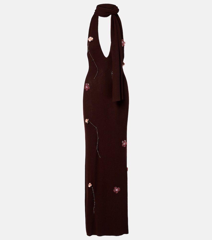 Aya Muse Stem floral-appliqué knitted maxi dress