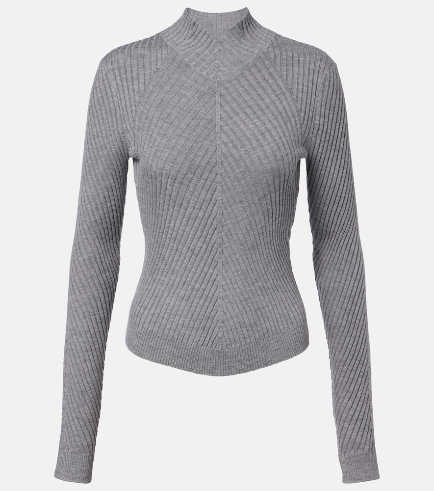 Victoria Beckham Women's Grey Georgia Ribbed-Knit Wool Top UK Size 12 - Mytheresa