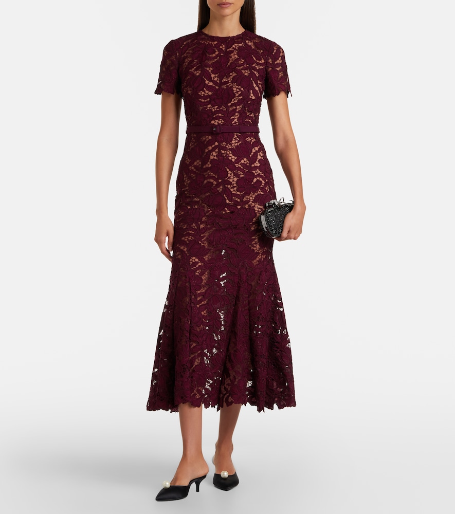 Self-Portrait Belted floral guipure lace midi dress