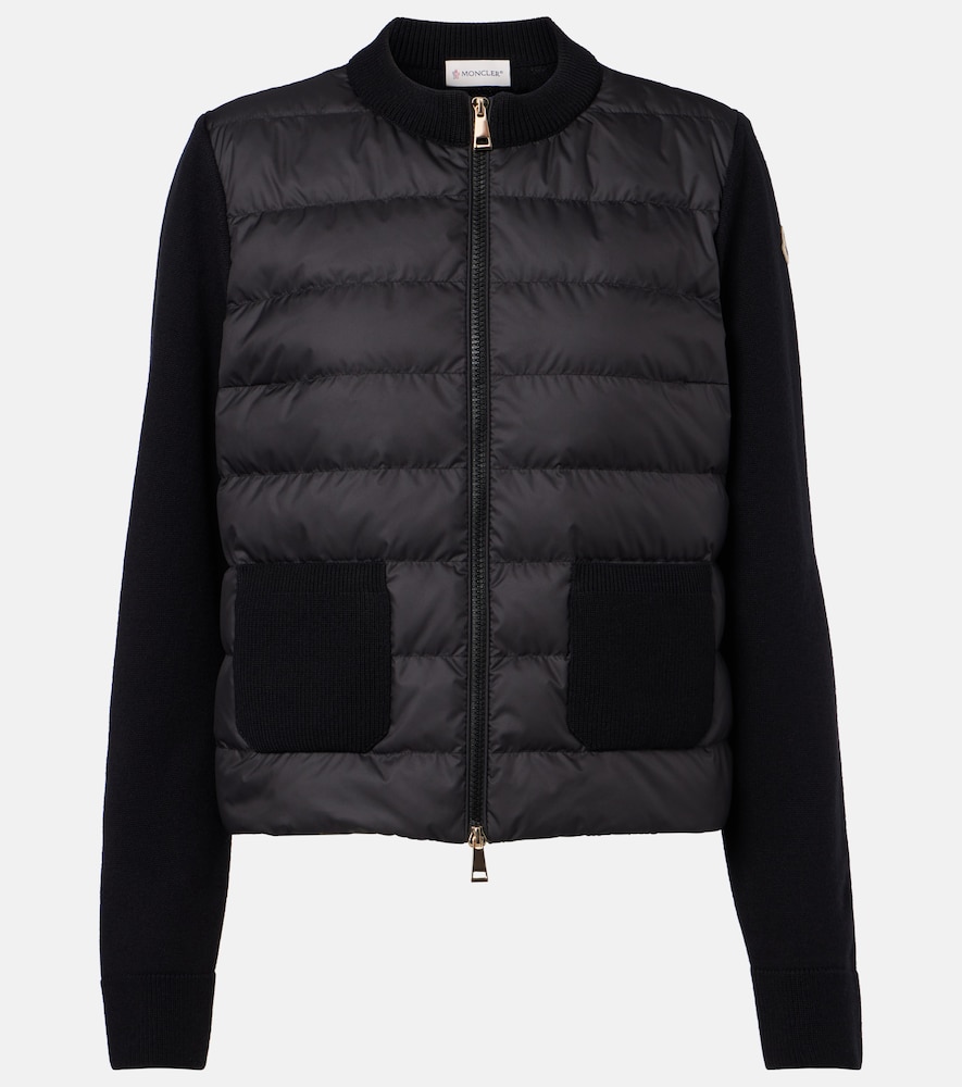 Moncler Down-paneled Virgin Wool Cardigan In Black