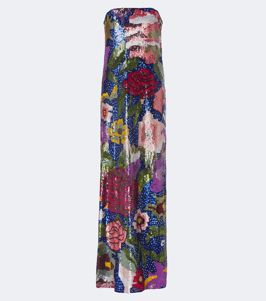 La Fuori Là Fuori Florentine Garden Sequined Bustier Gown In Multicoloured