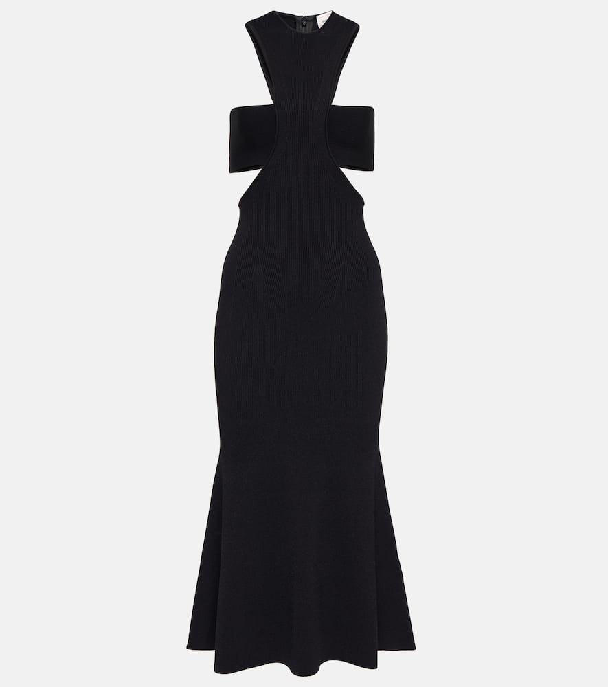 Shop Alexander Mcqueen Ribbed-knit Cutout Midi Dress In Black