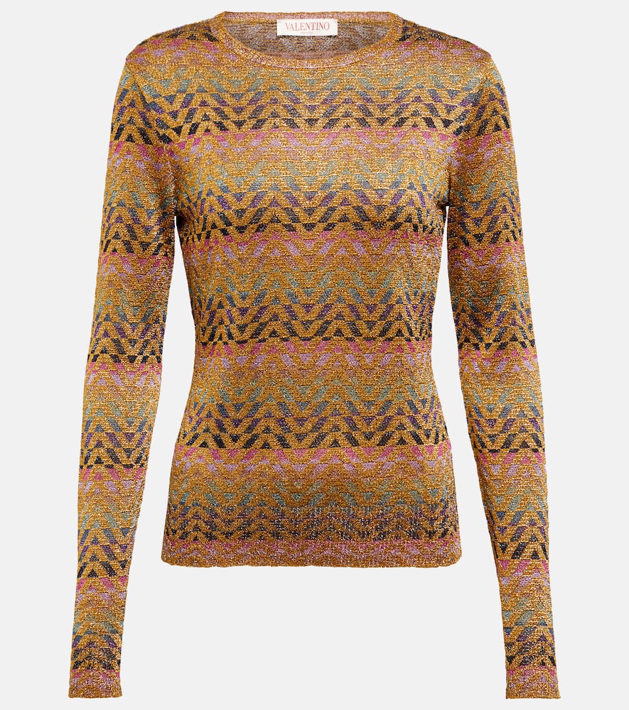 Metallic jacquard-knit sweater