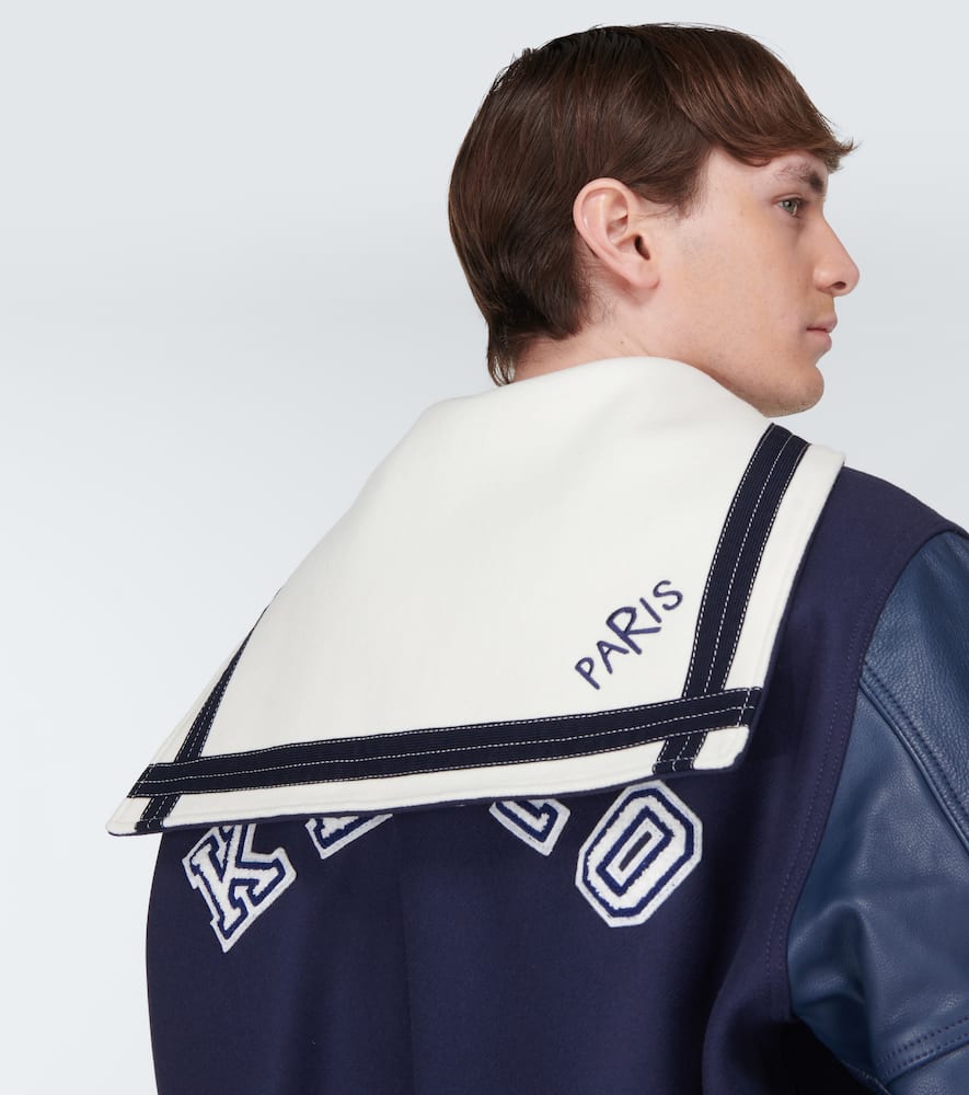 Shop Kenzo Sailor Varsity Leather-paneled Varsity Jacket In Midnight Blue