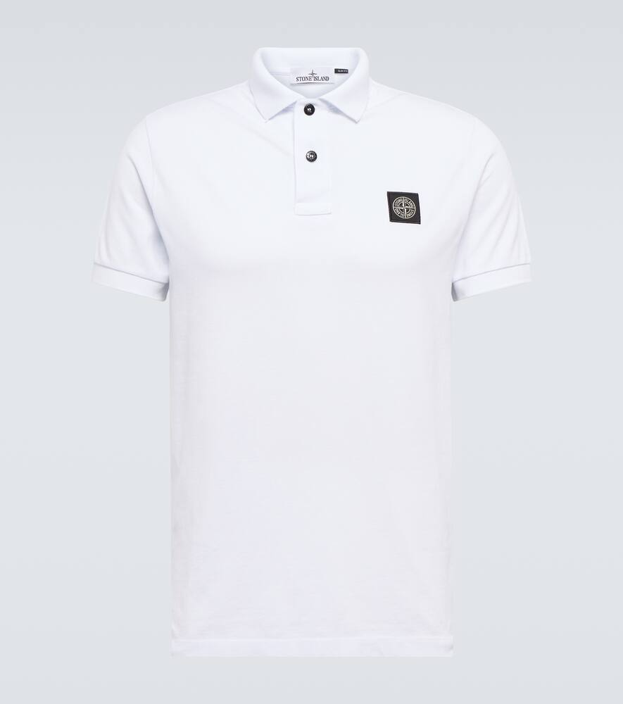 Shop Stone Island Compass Cotton-blend Piqué Polo Shirt In White